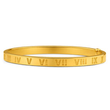 Load image into Gallery viewer, 9ct Yellow Gold Silver with Roman Numeral Filled Bangle 65mm wide