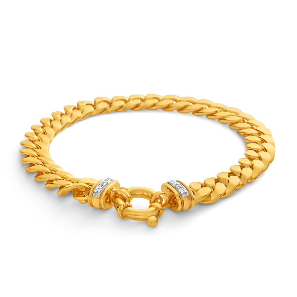 9ct Yellow Gold Silver Filled Zirconia Curb Bracelet