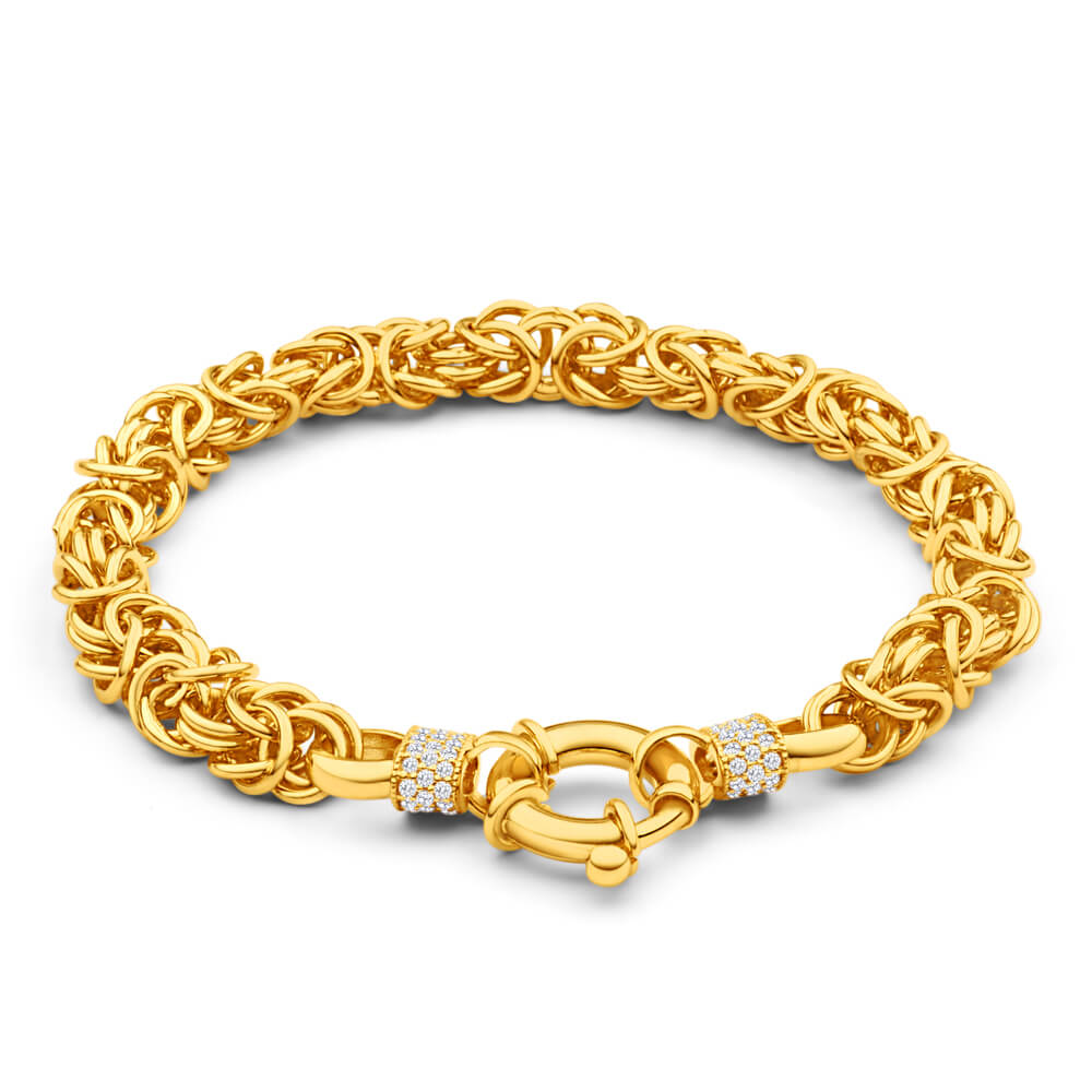 9ct Yellow Gold Silver Filled Zirconia Byzantine Bracelet