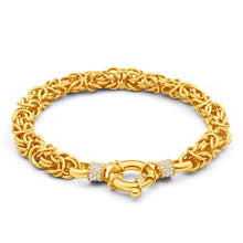 Load image into Gallery viewer, 9ct Yellow Gold Silver Filled Zirconia Byzantine Bracelet