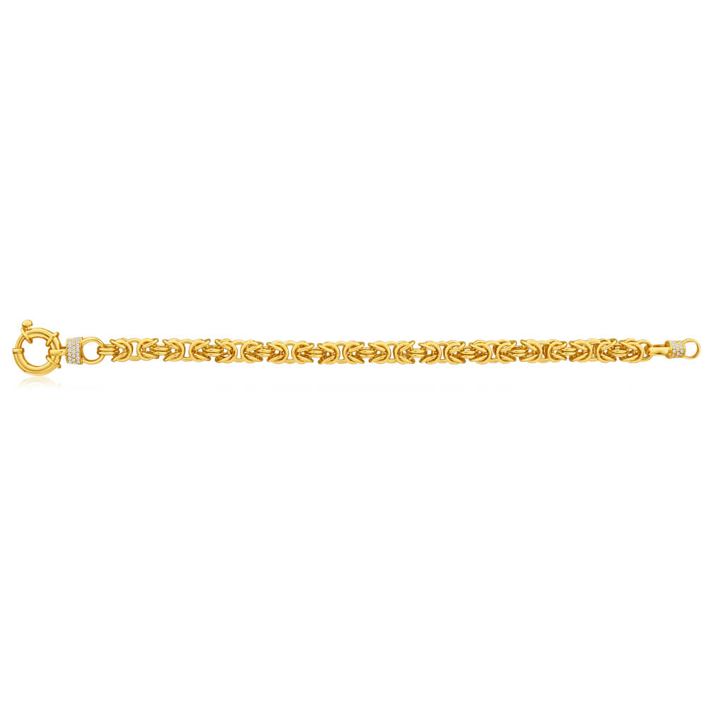 9ct Yellow Gold Silver Filled Zirconia Byzantine Bracelet