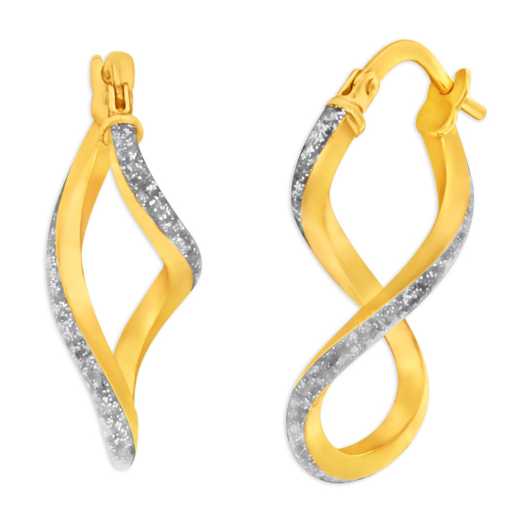 9ct Yellow Gold Silver Filled Stardust Fancy Infinity Enamel Hoop Earrings