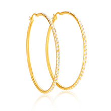 Load image into Gallery viewer, 9ct Yellow Gold Silver Filled 50mm Hoop Earrings with diamond cut feature