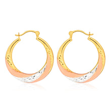 Load image into Gallery viewer, 9ct Yellow Gold Silver Filled Three Tone Swirl Hoop Earrings