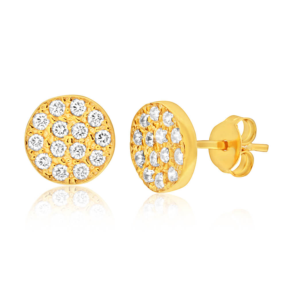 9ct Yellow Gold Silver Filled Cubic Zirconia 9.5mm Stud Earrings