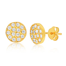 Load image into Gallery viewer, 9ct Yellow Gold Silver Filled Cubic Zirconia 9.5mm Stud Earrings