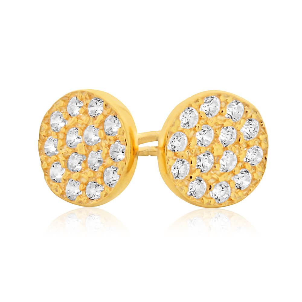 9ct Yellow Gold Silver Filled Cubic Zirconia 9.5mm Stud Earrings
