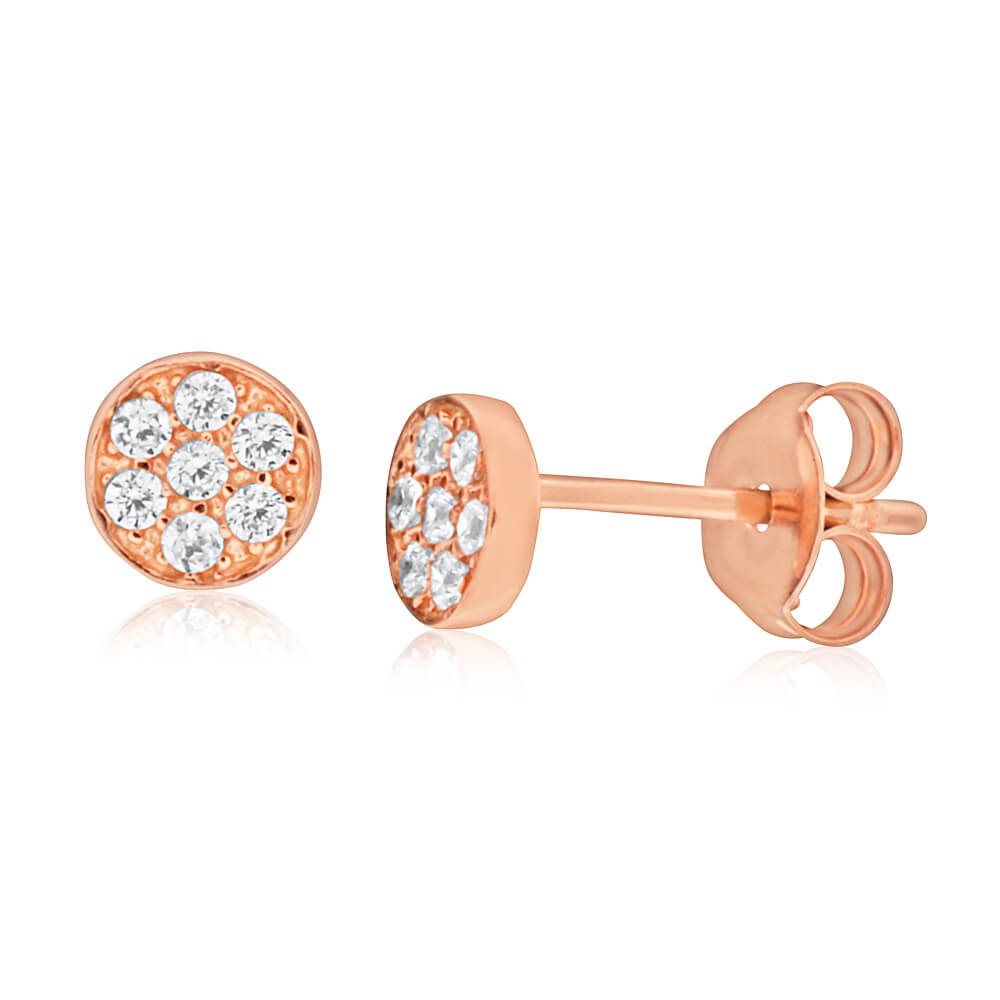 9ct Rose Gold Silver Filled Cubic Zirconia Round 5.5mm Stud Earrings