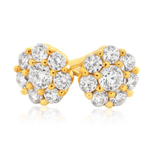 Load image into Gallery viewer, 9ct Yellow Gold Silver Filled Cubic Zirconia Flower Stud Earrings