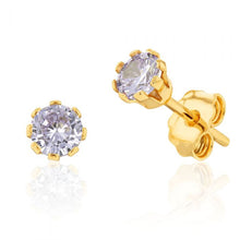 Load image into Gallery viewer, 9ct Yellow Gold Silver Filled Cubic Zirconia Lavender 4mm Stud Earrings