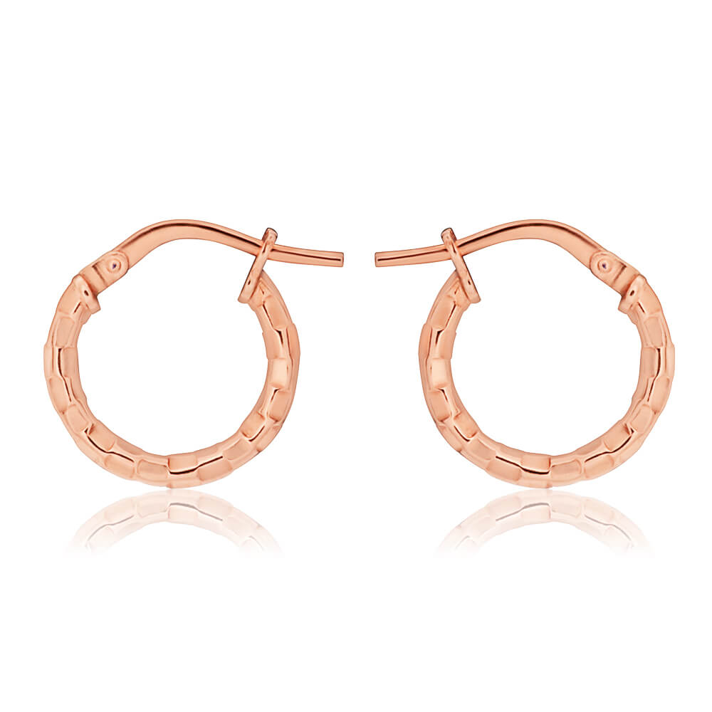 9ct Stunning Rose Gold Silver Filled Fancy Diamond Cut Hoop Earrings