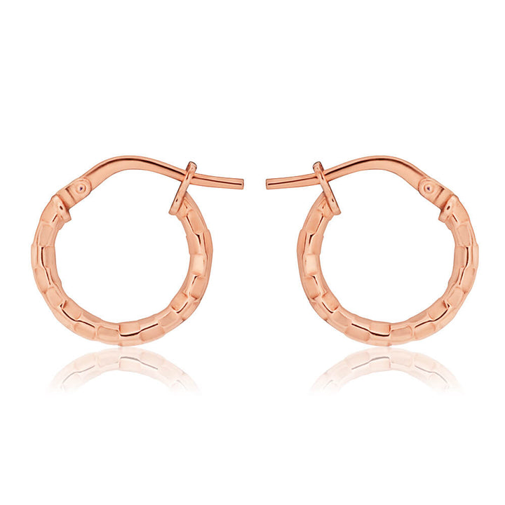 9ct Stunning Rose Gold Silver Filled Fancy Diamond Cut Hoop Earrings