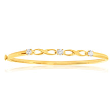 Load image into Gallery viewer, 9ct Yellow Gold Silver Filled Infinity White Cubic Zirconia Hinge Bangle 61mm