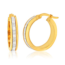 Load image into Gallery viewer, 9ct Yellow Gold Silver Filled 15mm Bagette Stardust Hoop Earrings
