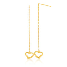 Load image into Gallery viewer, 9ct Yellow Gold Silver Filled Heart Thread Drop Earrings