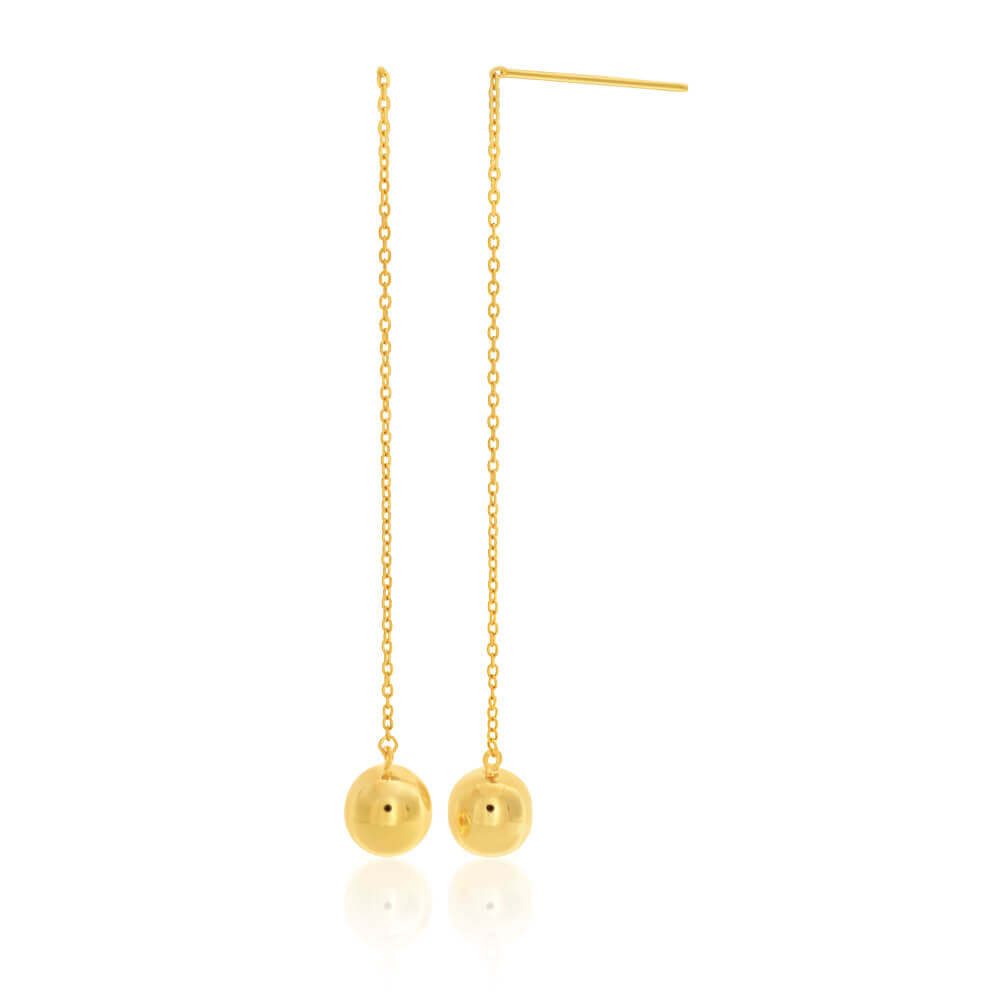 9ct Yellow Gold Silver Filled Ball Thread Drop Earrings