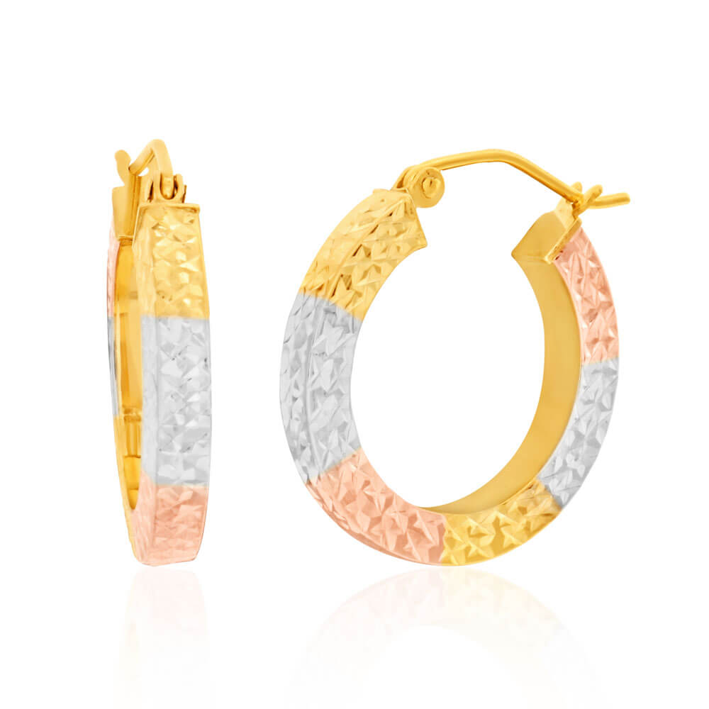 9ct Mutlitone Gold Silver Filled Square Hoops Earrings