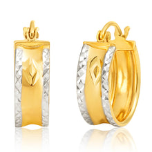 Load image into Gallery viewer, 9ct Two Tone Gold Silver Filled Diamond Cut Hoops Earrings