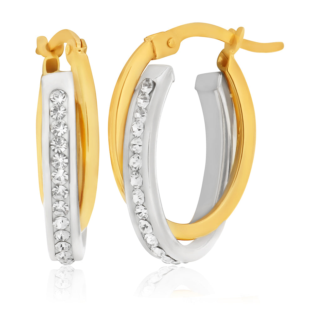 9ct Yellow Gold Silver Filled Crystal Oval Hoop Earrings