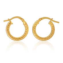 Load image into Gallery viewer, 9ct Yellow Gold Silver Filled Diamond Cut 10mm Hoop Earrings
