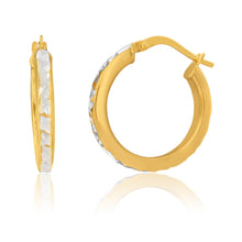 Load image into Gallery viewer, 9ct Yellow Gold Silver Filled Diamond Cut 15mm Hoops Earrings