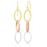 9ct Three Tone Gold Silver Filled Triple Circle 40mm Drops Earrings