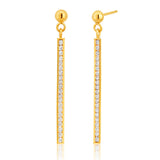 9ct Gold Cubic Zirconia Silver Filled Bar Drop Earrings