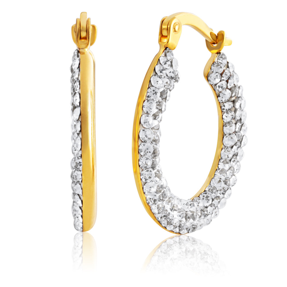 9ct Yellow Gold Silver Filled Crystal Hoops Earrings