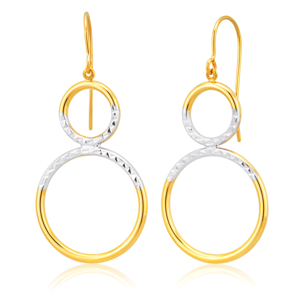 9ct Yellow Gold  Silver Filled fancy double ring Drop Earrings