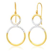 Load image into Gallery viewer, 9ct Yellow Gold  Silver Filled fancy double ring Drop Earrings