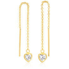 Load image into Gallery viewer, 9ct Gold Silverfilled CZ Heart Threads Earrings