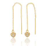 9ct Yellow Gold Silver filled Cubic Zirconia Heart Thread Earrings