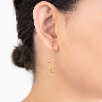 9ct Yellow Gold Silver Filled Heart with Ball Drop Earring