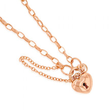 Load image into Gallery viewer, Silverfilled 9ct Rose Gold Heart Padlock 19cm Bracelet