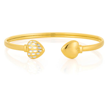 Silverfilled 9ct Yellow Gold Diamond-Cut Flex Heart Bangle