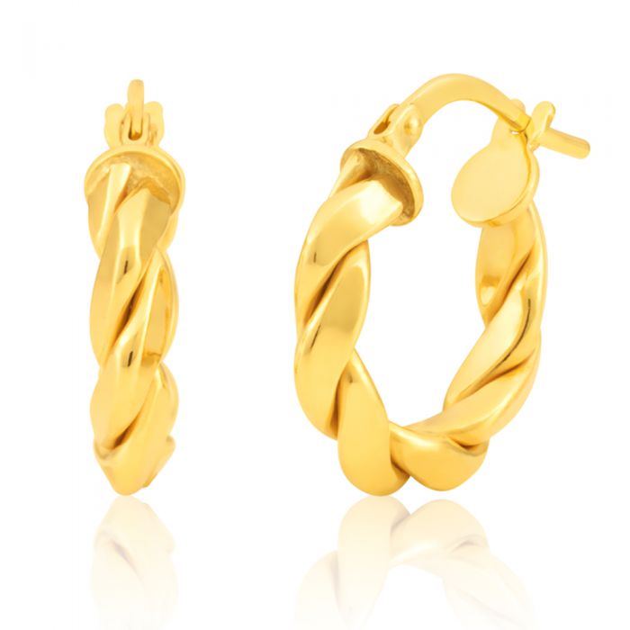 Silverfilled 9ct Yellow Gold Fancy Twist 10mm Hoop Earrings