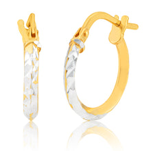Load image into Gallery viewer, 9ct Yellow Gold Silver Filled 10mm Hoop Earrings With Diamond Cut Surface