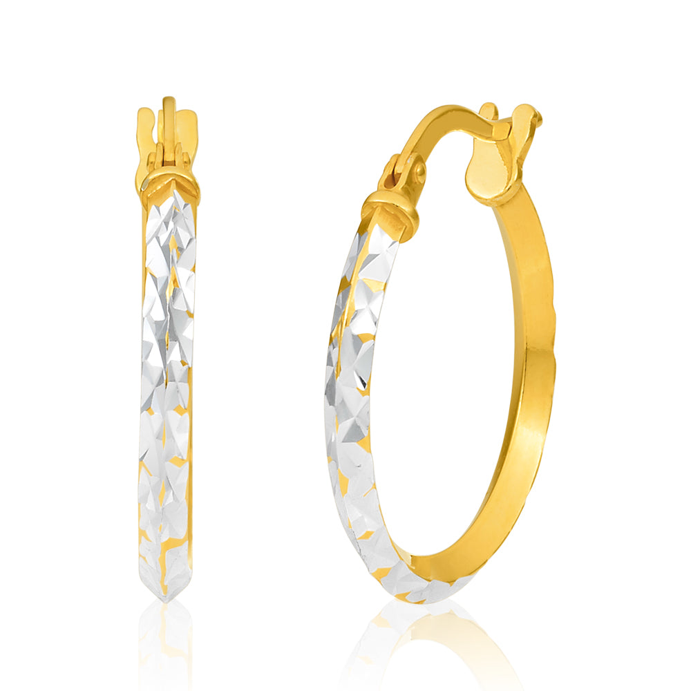 9ct Yellow Gold Silver Filled 15mm Hoop Earrings with diamond cut feature