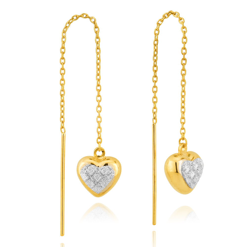 9ct Yellow Gold Stardust Heart Thread Silverfilled Earrings