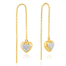 Load image into Gallery viewer, 9ct Yellow Gold Stardust Heart Thread Silverfilled Earrings
