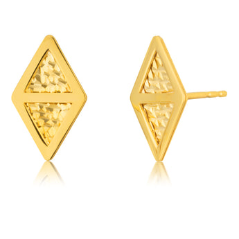 9ct Yellow Gold Patterened Diamond Shape Silverfilled Stud Earrings