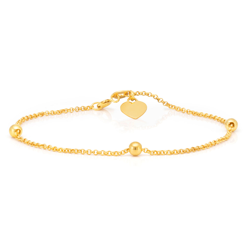 9ct Yellow Gold Filled 19cm Belcher Heart Charm Bracelet