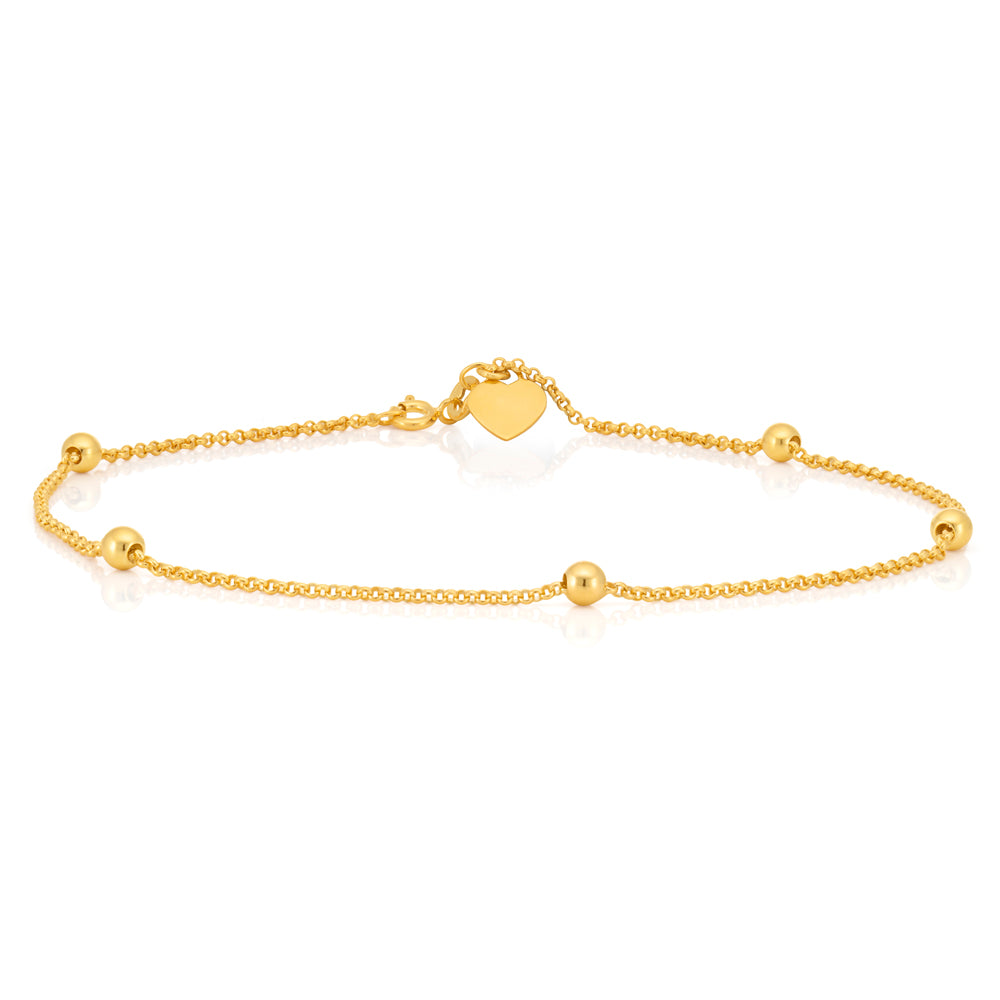 9ct Yellow Gold Filled 27cm Belcher Heart Charm Anklet