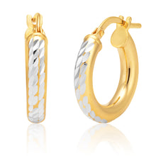 Load image into Gallery viewer, 9ct Two-Tone Gold Filled 10mm Diamond Cut Hoop Earrings