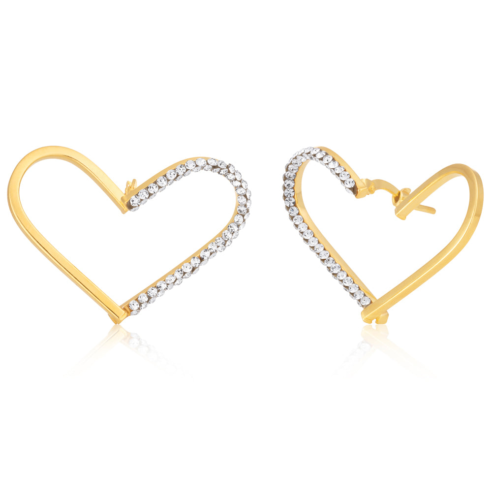 9ct Yellow Gold Filled Open Heart Crystal Stud Earrings