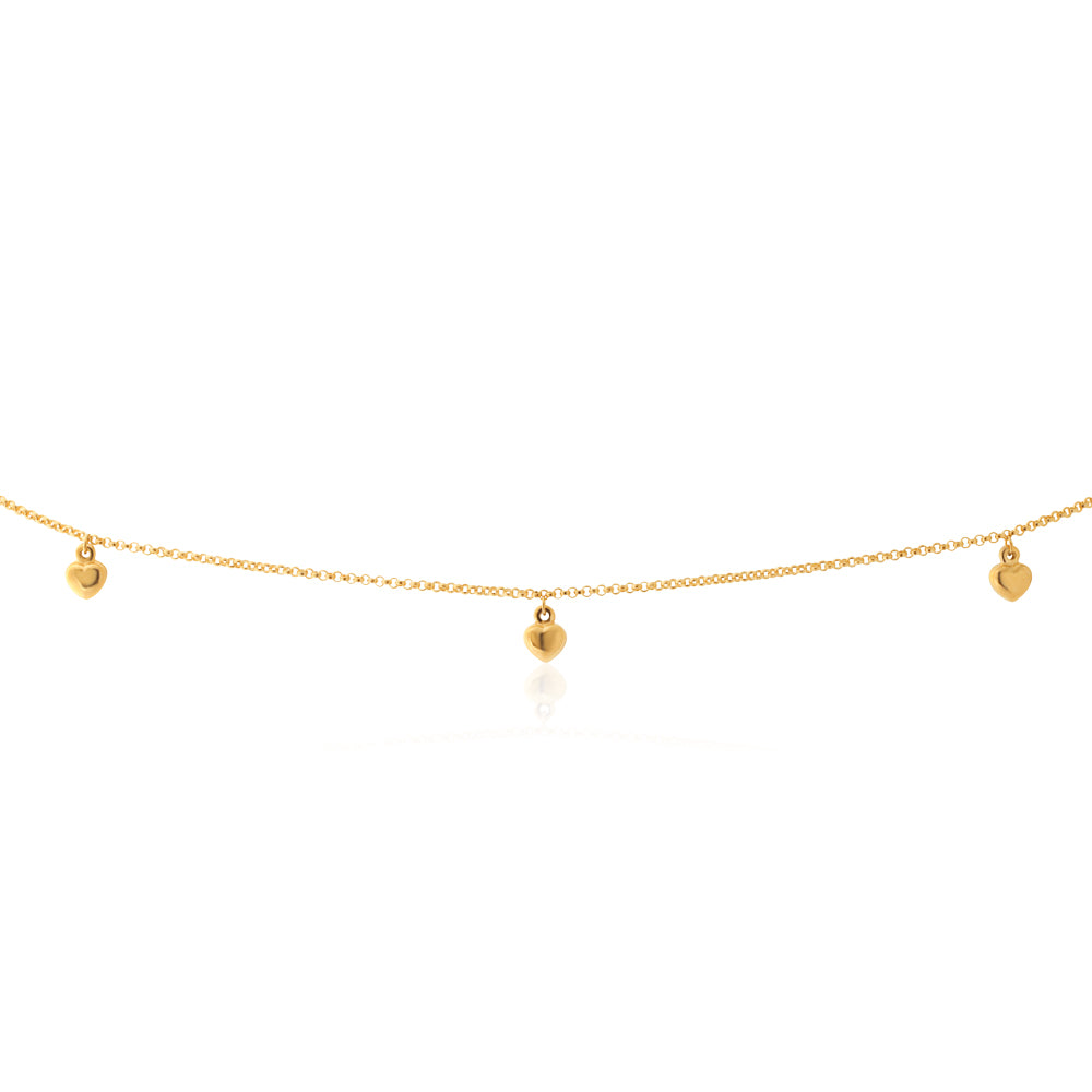 9ct Yellow Gold Silverfilled Belcher Heart Charms 70cm Chain