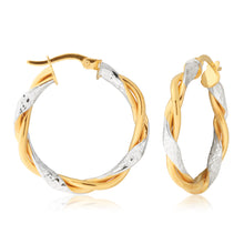 Load image into Gallery viewer, 9ct Two-Tone Gold-Filled Diamond Cut Twist Hoop Earrings
