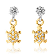 Load image into Gallery viewer, 9ct Gold Silverfilled Cubic Zirconia Turtle Drop Earrings