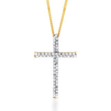 9ct Yellow Gold Silver Filled Cross with Crystals Stud Pendant