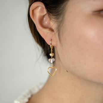 9ct Yellow Gold Silver Filled 3 Heart Drop Earraings